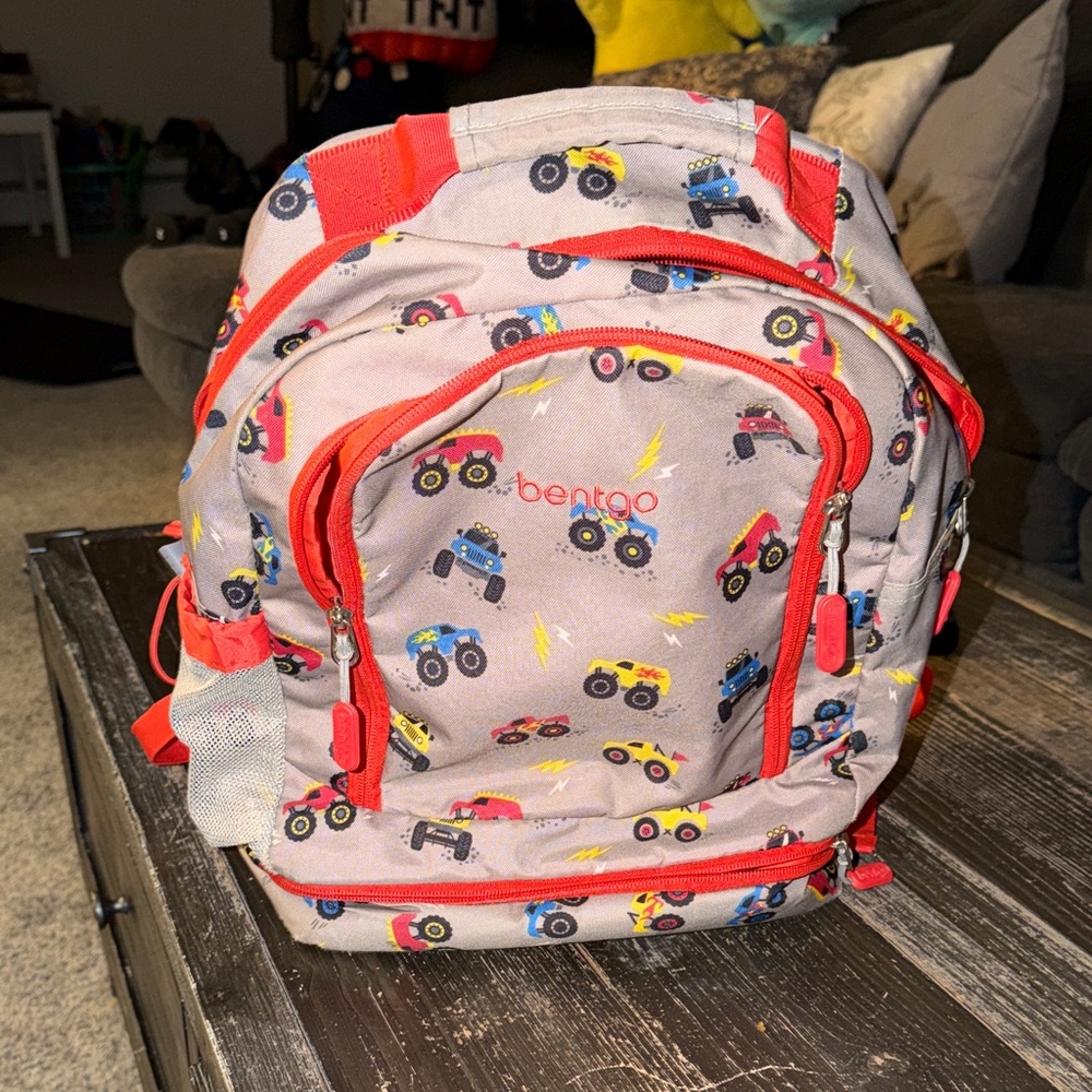 Kids Bentgo Backpack Monster Truck Design with insulated lunch box space